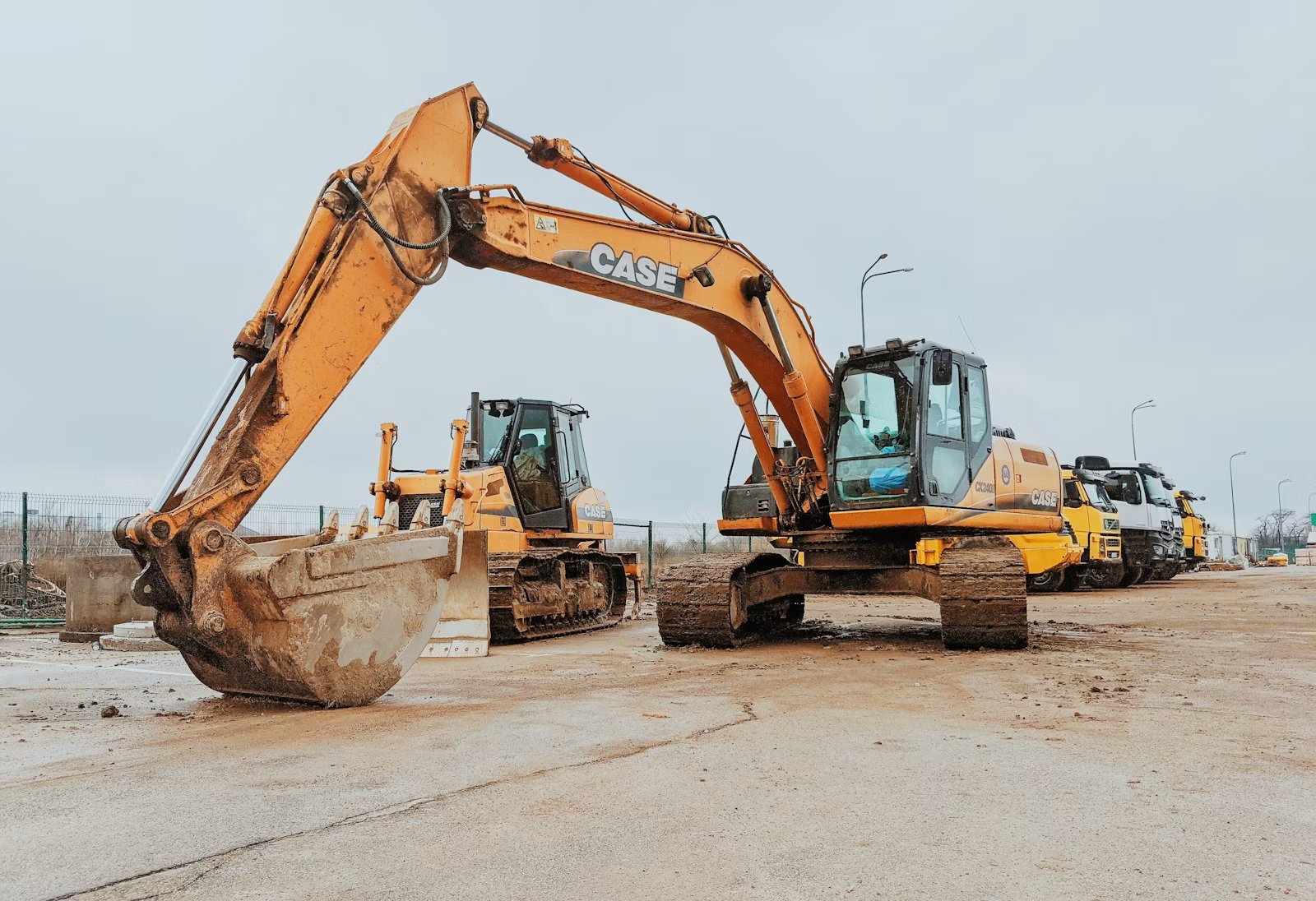 Yellow excavator on site