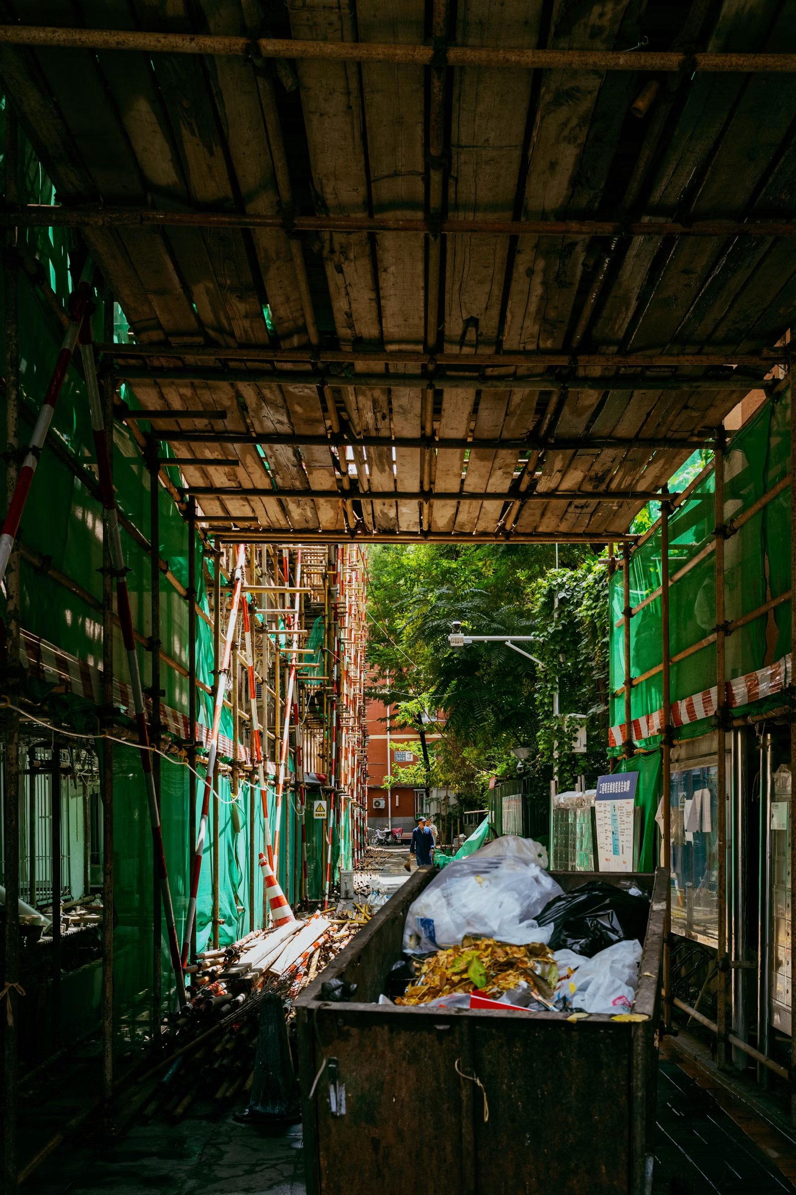 Waste skip bin at a construction site